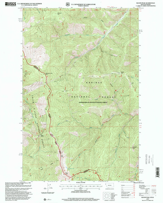 Classic USGS Bloom Peak Montana 7.5'x7.5' Topo Map Image