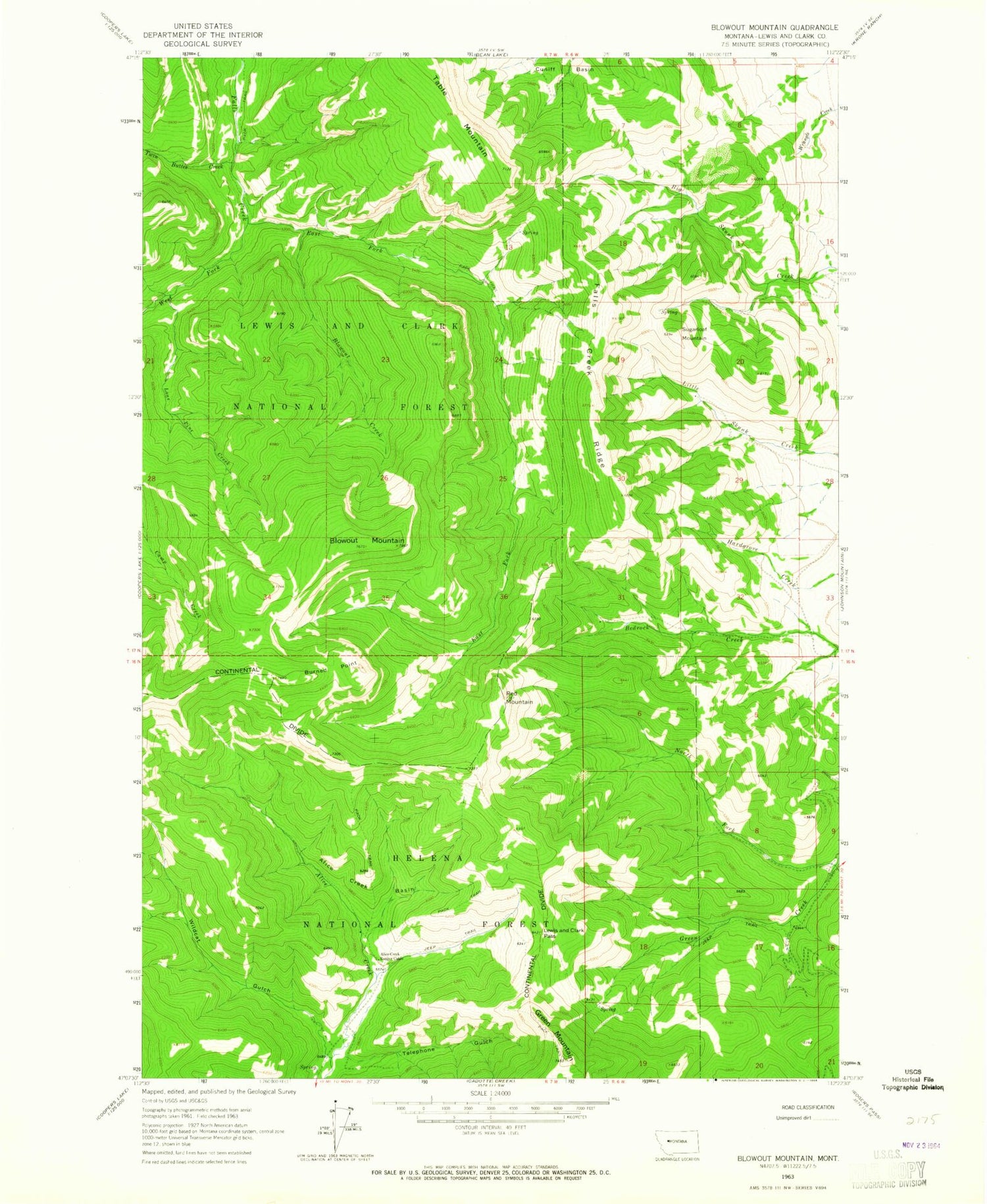 Classic USGS Blowout Mountain Montana 7.5'x7.5' Topo Map Image