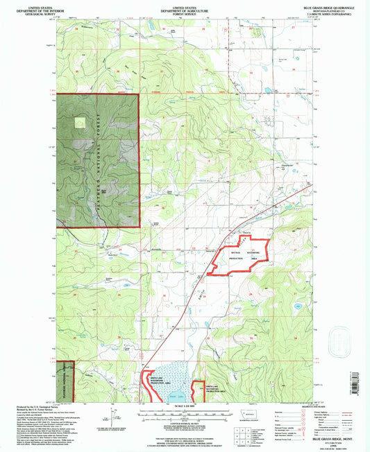 Classic USGS Blue Grass Ridge Montana 7.5'x7.5' Topo Map Image