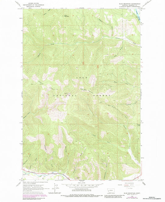 Classic USGS Blue Mountain Montana 7.5'x7.5' Topo Map Image
