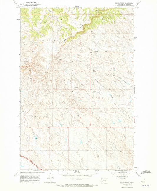 Classic USGS Blue Spring Montana 7.5'x7.5' Topo Map Image