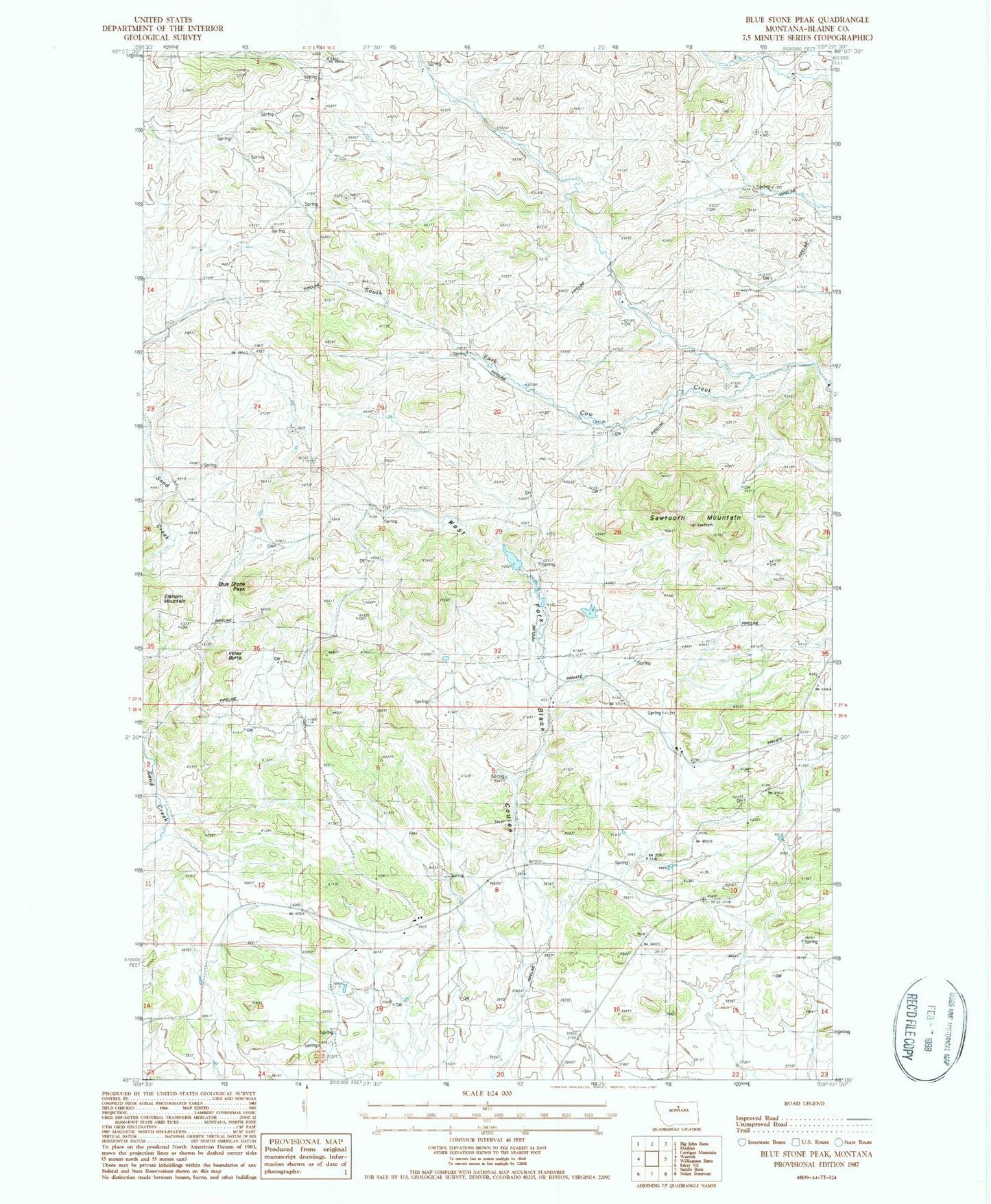 Classic USGS Blue Stone Peak Montana 7.5'x7.5' Topo Map Image