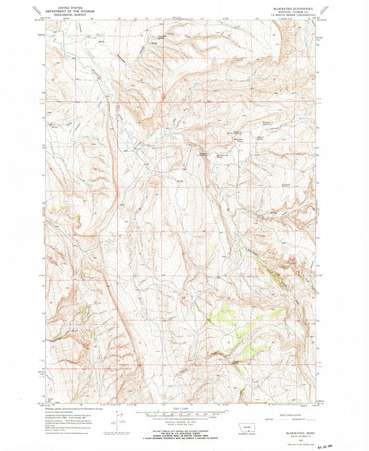 Classic USGS Bluewater Montana 7.5'x7.5' Topo Map Image