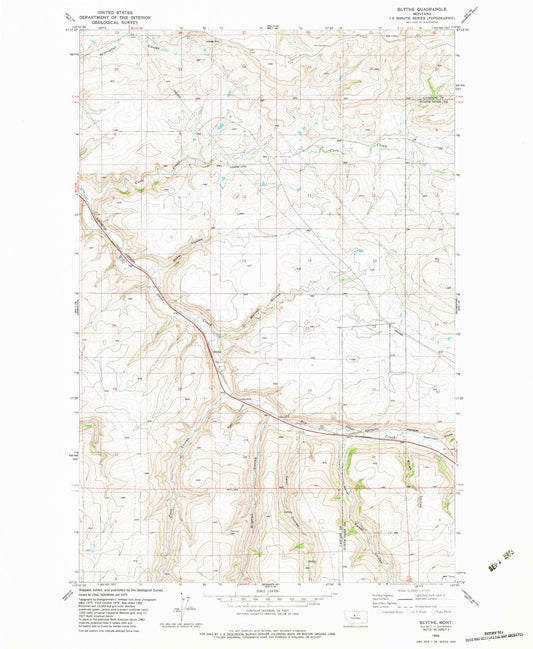 Classic USGS Blythe Montana 7.5'x7.5' Topo Map Image