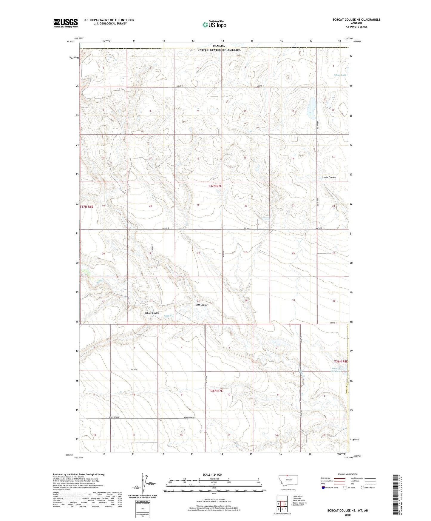 Bobcat Coulee NE Montana US Topo Map Image