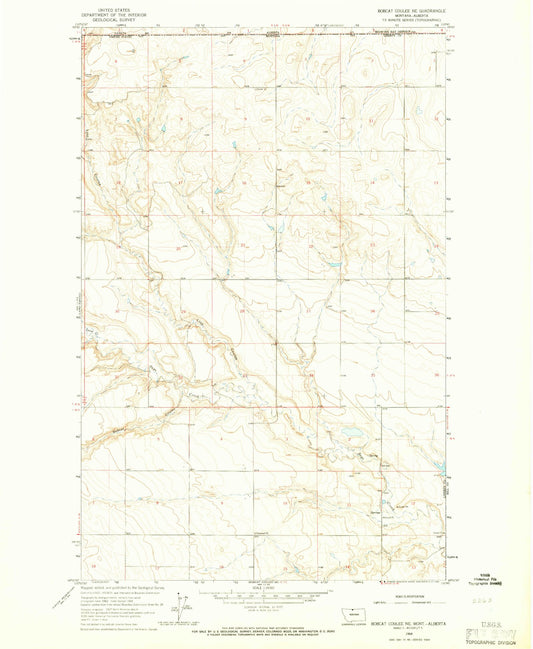 Classic USGS Bobcat Coulee NE Montana 7.5'x7.5' Topo Map Image