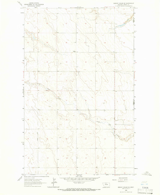 Classic USGS Bobcat Coulee SE Montana 7.5'x7.5' Topo Map Image
