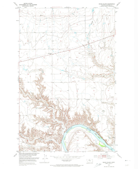 Classic USGS Boggs Island Montana 7.5'x7.5' Topo Map Image
