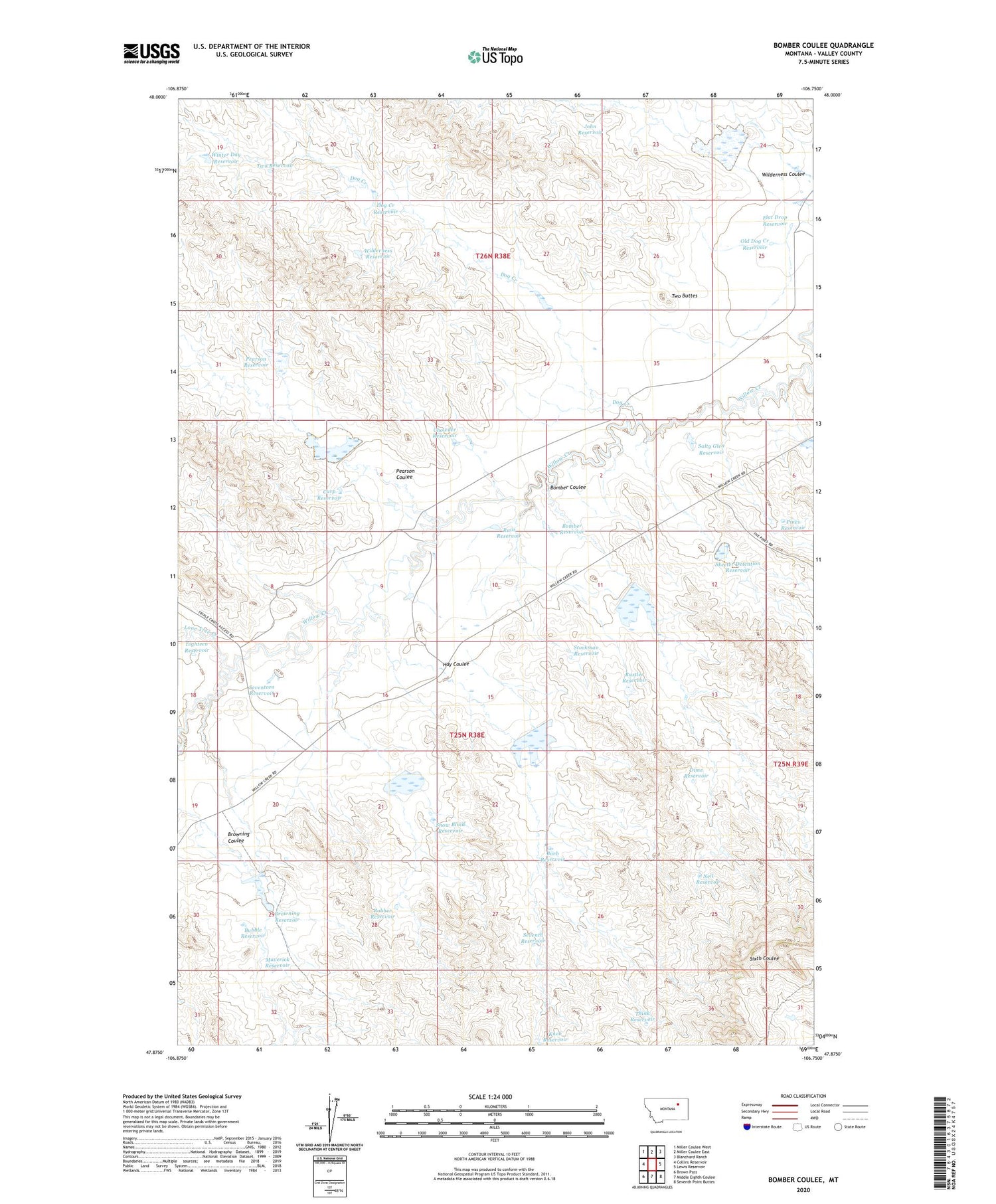 Bomber Coulee Montana US Topo Map Image