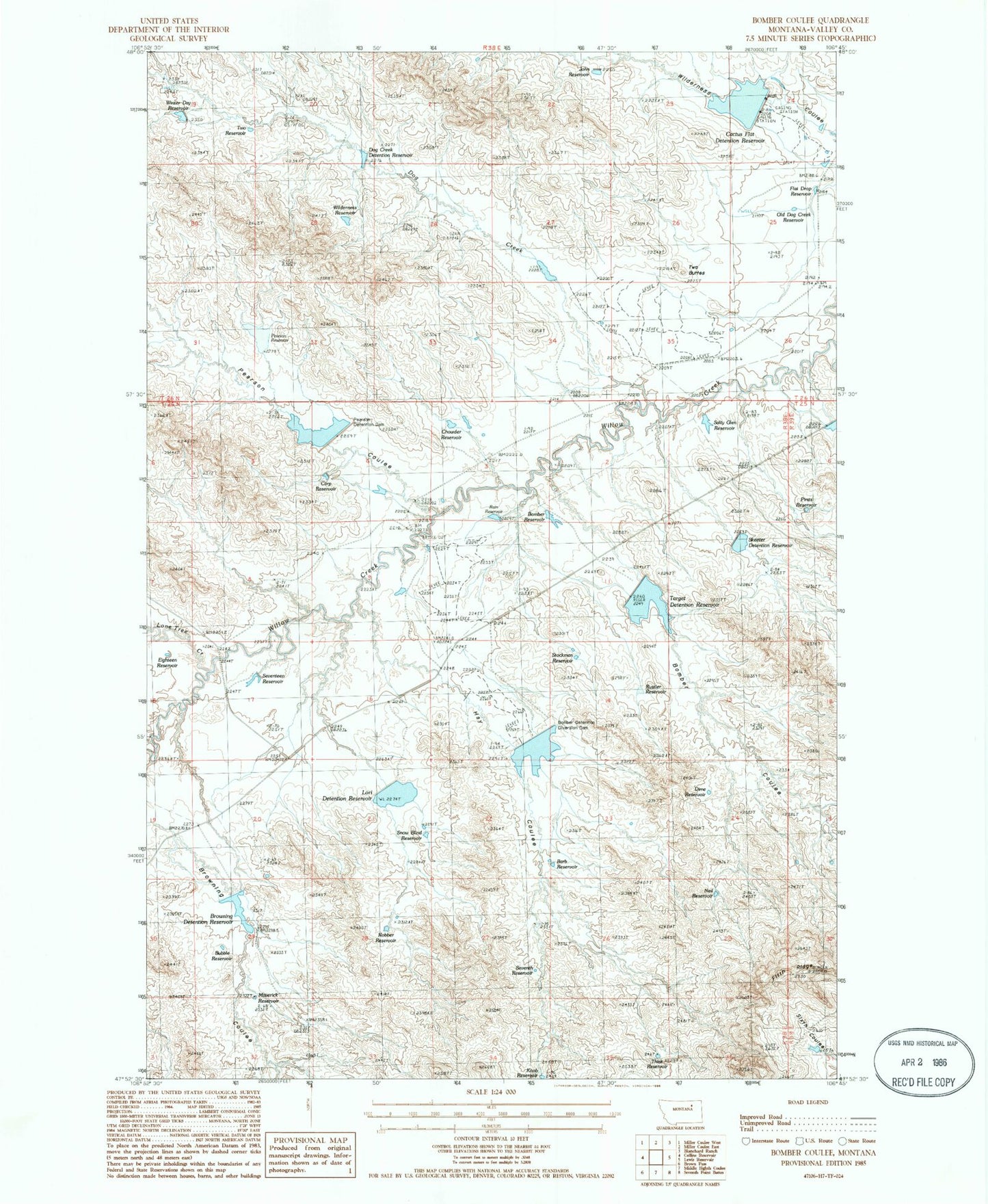 Classic USGS Bomber Coulee Montana 7.5'x7.5' Topo Map Image