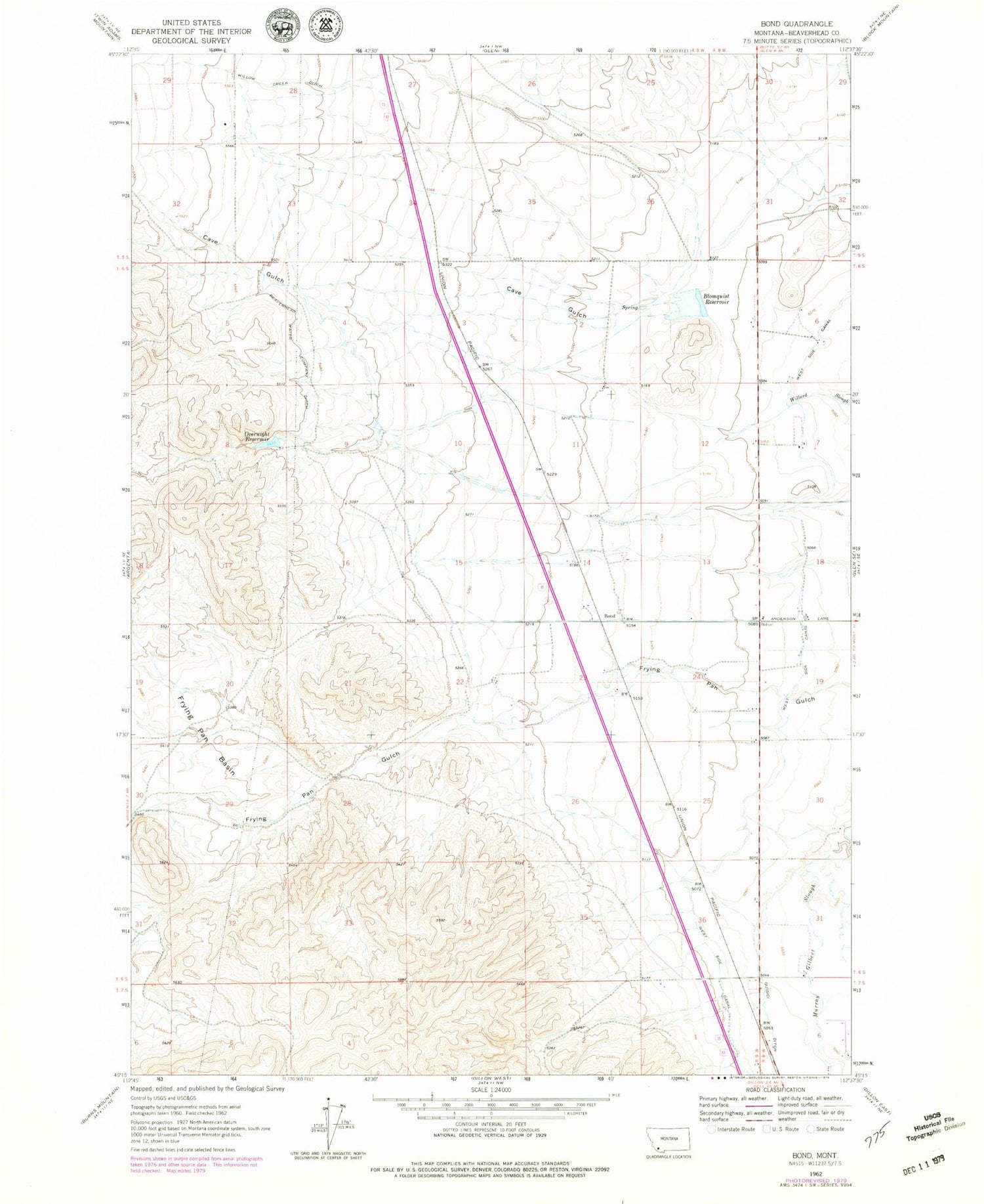 Classic USGS Bond Montana 7.5'x7.5' Topo Map Image