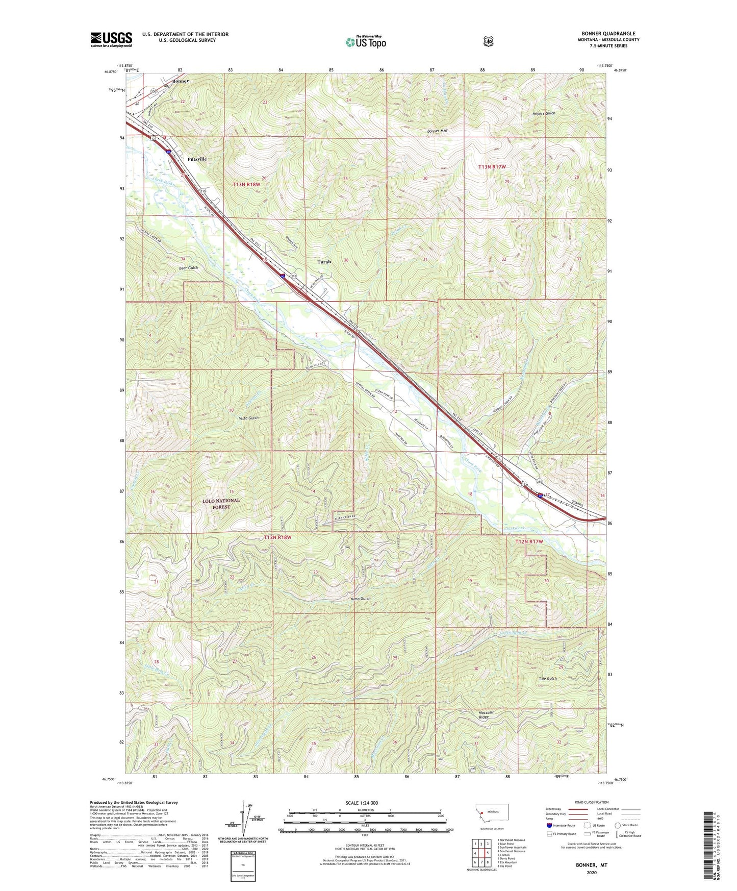 Bonner Montana US Topo Map Image
