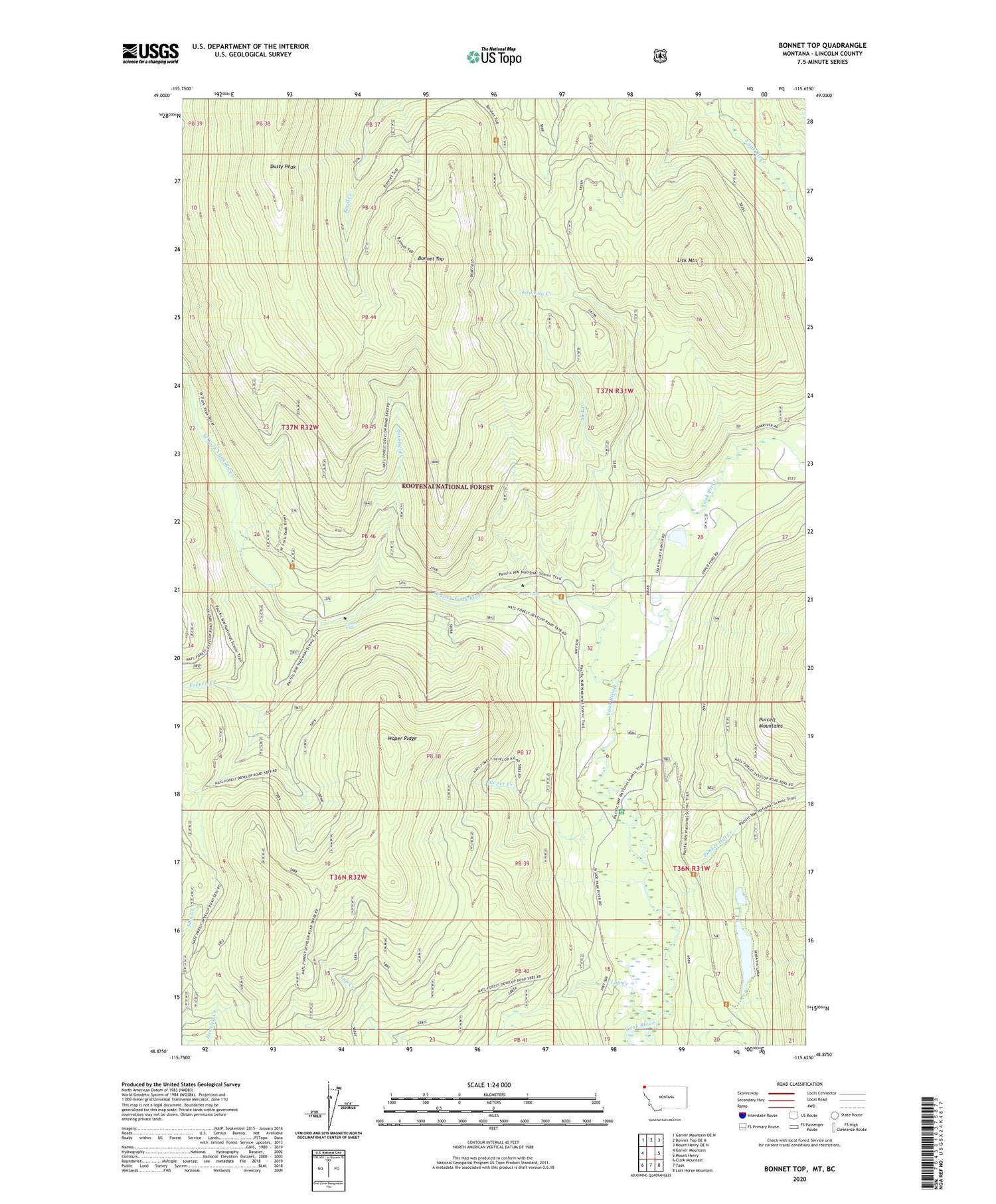 Bonnet Top Montana US Topo Map Image