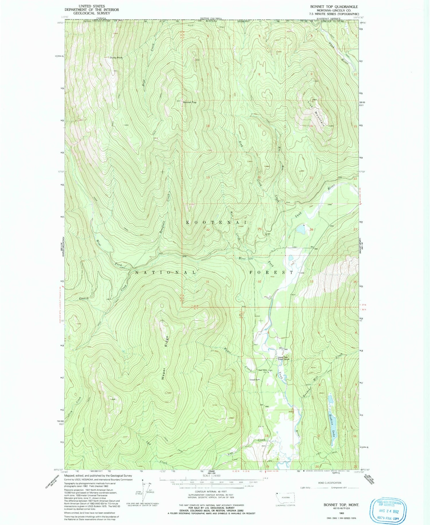 Classic USGS Bonnet Top Montana 7.5'x7.5' Topo Map Image
