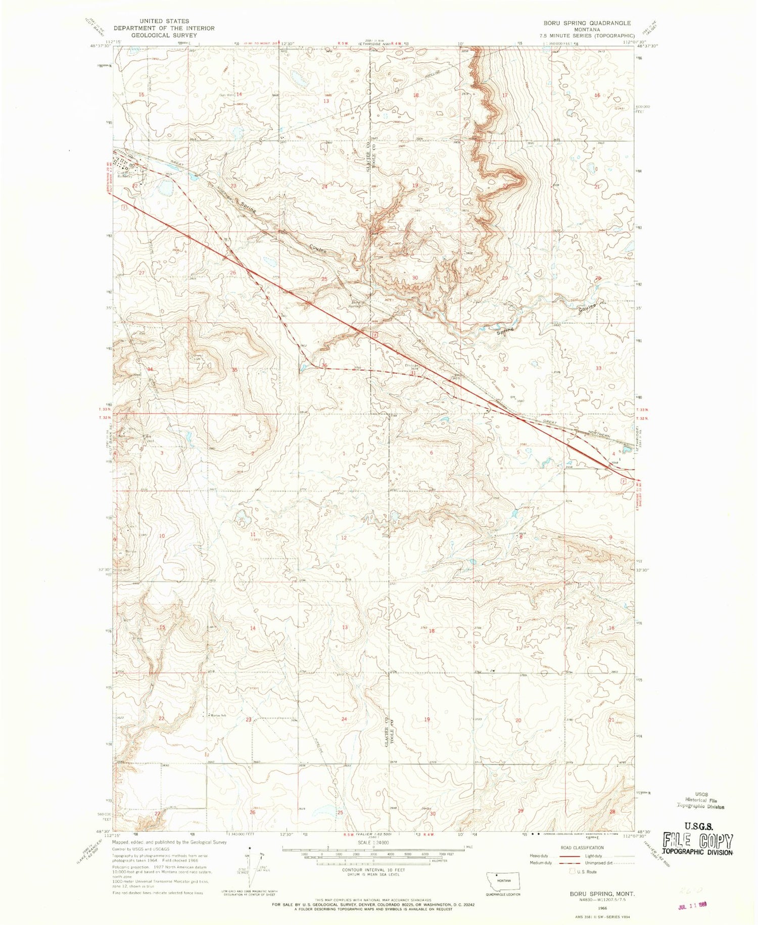Classic USGS Boru Spring Montana 7.5'x7.5' Topo Map Image