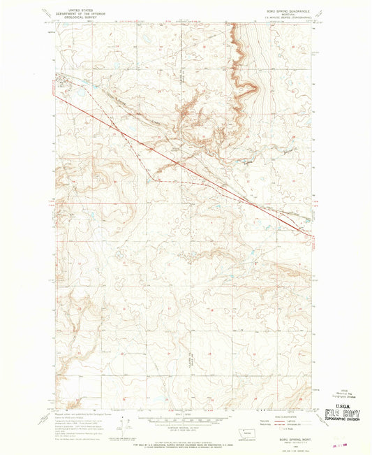 Classic USGS Boru Spring Montana 7.5'x7.5' Topo Map Image