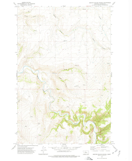 Classic USGS Boston Coulee School Montana 7.5'x7.5' Topo Map Image