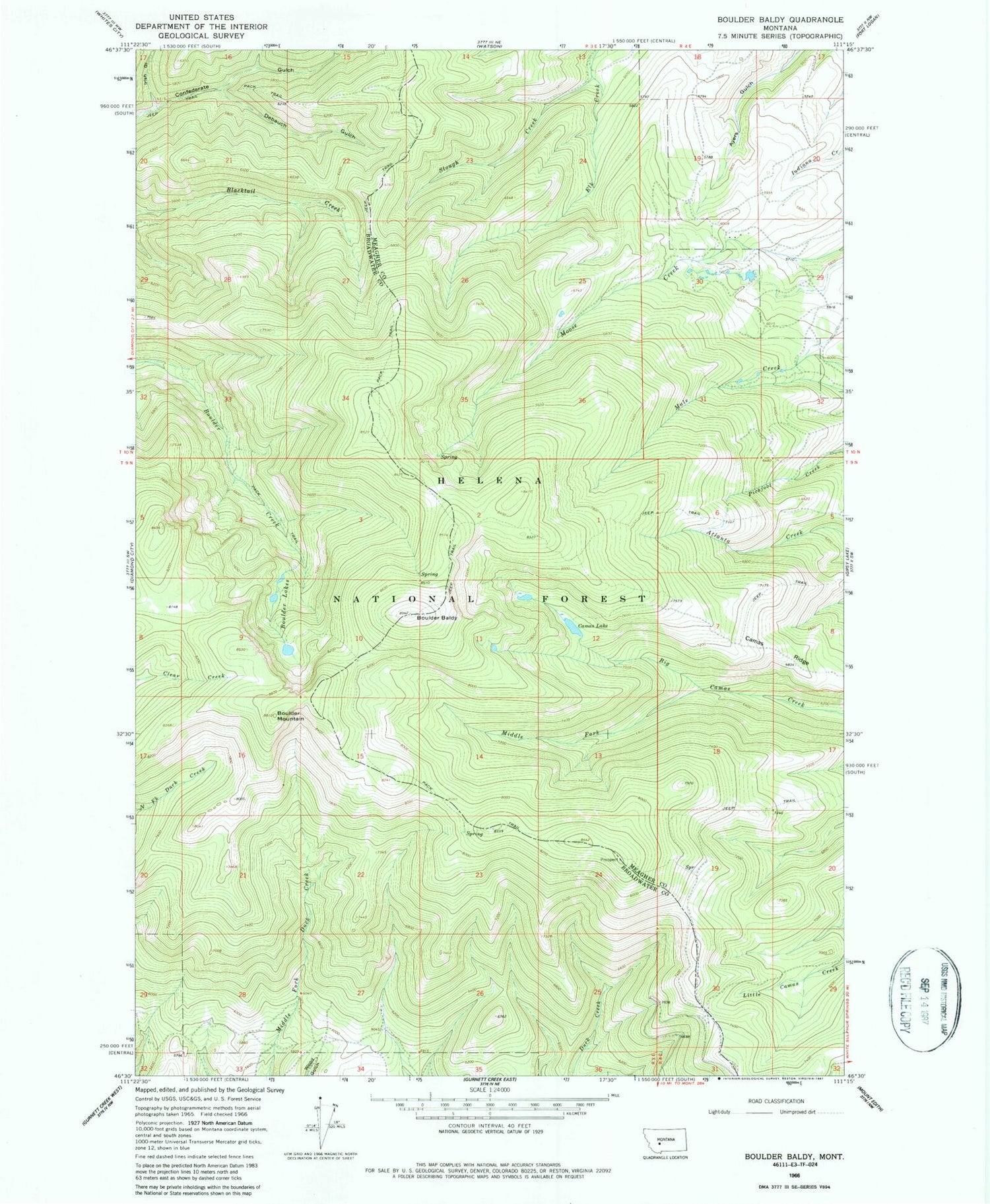 Classic USGS Boulder Baldy Montana 7.5'x7.5' Topo Map Image