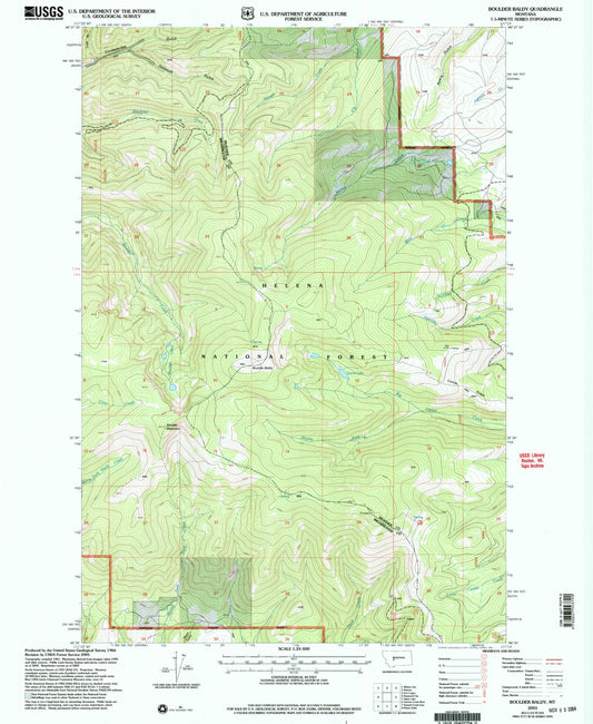 Classic USGS Boulder Baldy Montana 7.5'x7.5' Topo Map Image