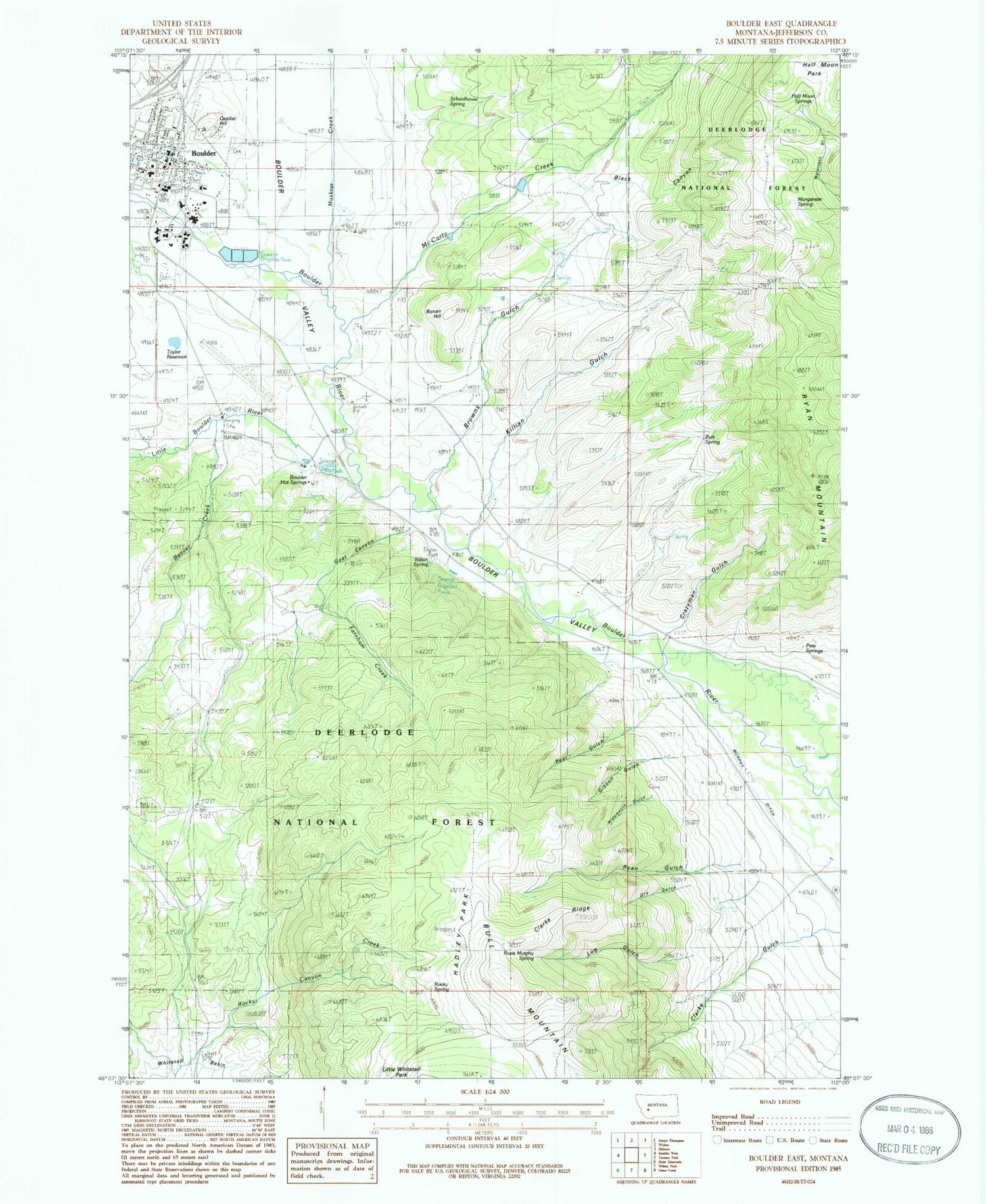 Classic USGS Boulder East Montana 7.5'x7.5' Topo Map Image