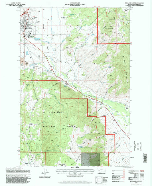 Classic USGS Boulder East Montana 7.5'x7.5' Topo Map Image