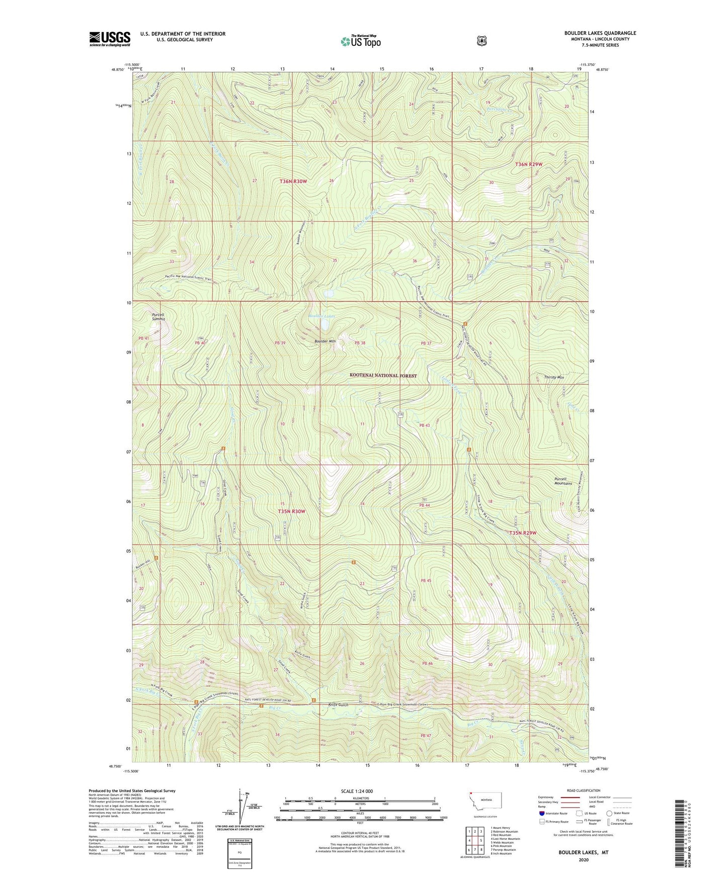 Boulder Lakes Montana US Topo Map Image