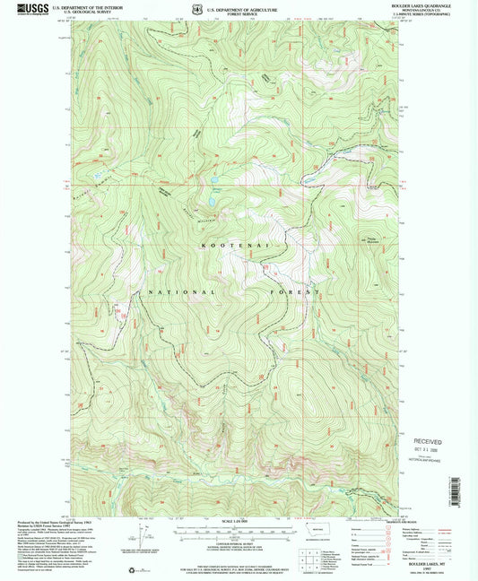 Classic USGS Boulder Lakes Montana 7.5'x7.5' Topo Map Image