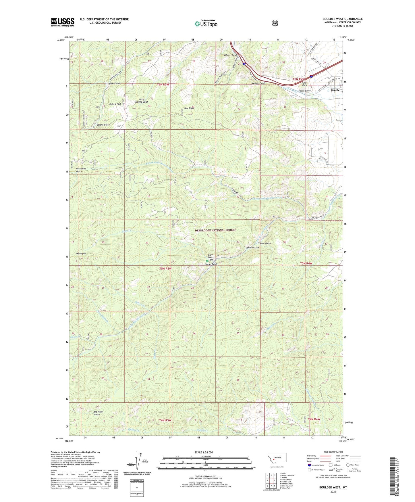 Boulder West Montana US Topo Map Image