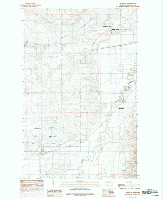 Classic USGS Bowdoin Montana 7.5'x7.5' Topo Map Image