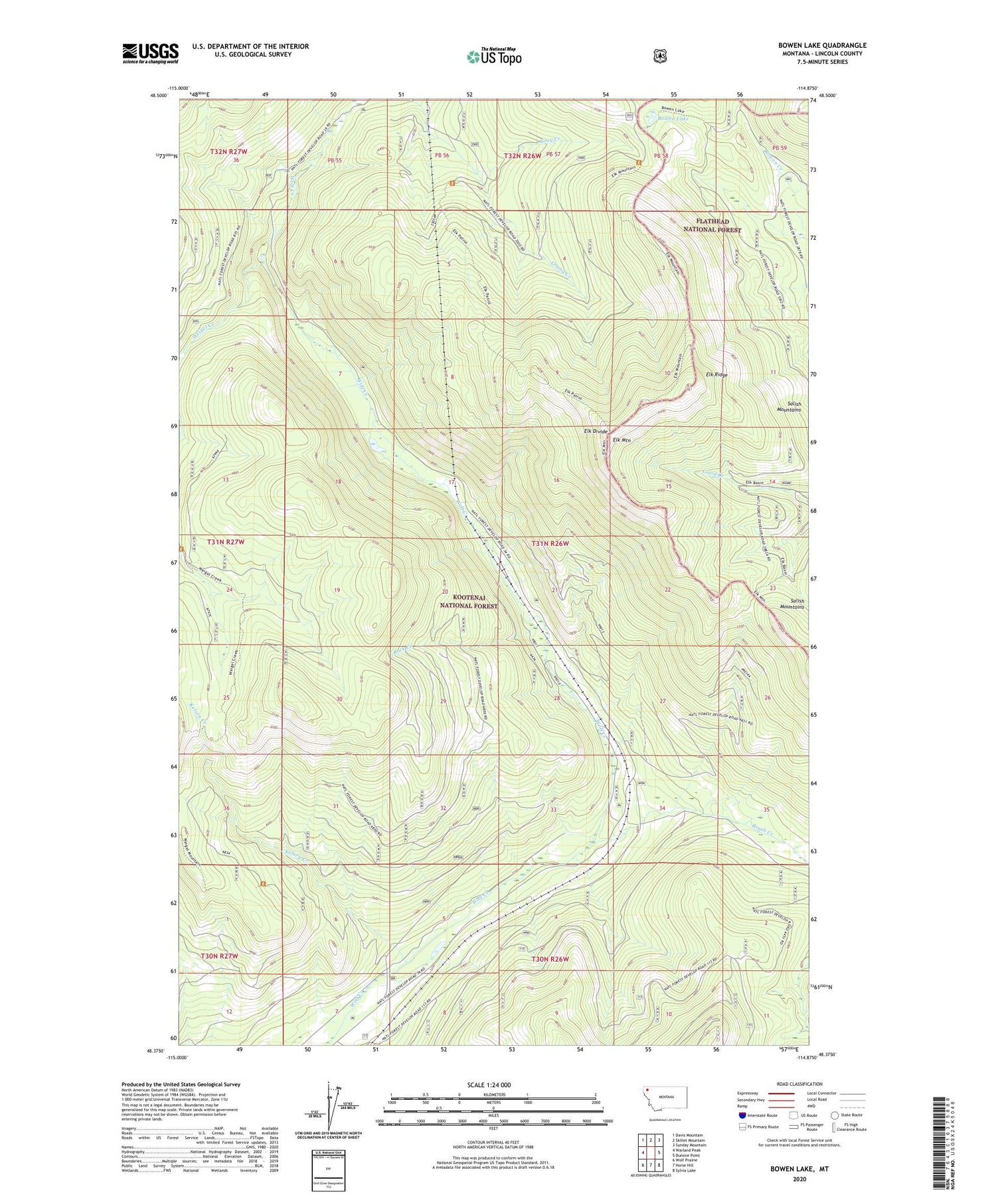 Bowen Lake Montana US Topo Map Image