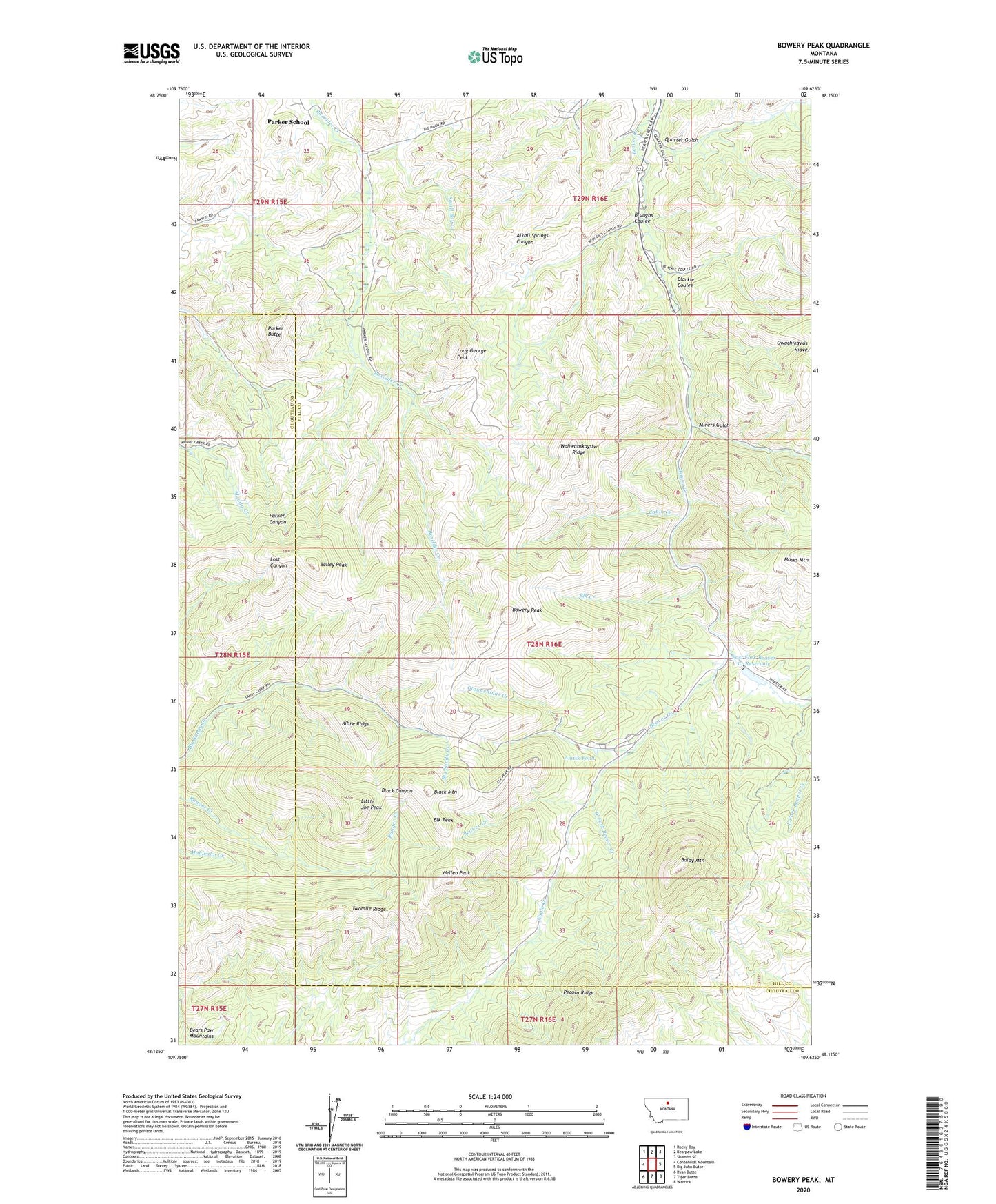 Bowery Peak Montana US Topo Map Image