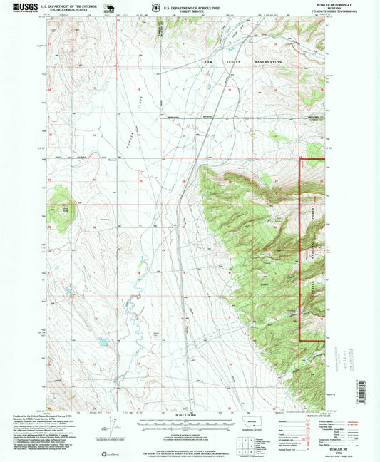 Classic USGS Bowler Montana 7.5'x7.5' Topo Map Image