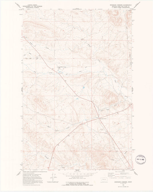 Classic USGS Bowmans Corners Montana 7.5'x7.5' Topo Map Image