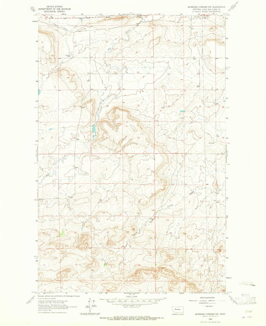 Classic USGS Bowmans Corners NW Montana 7.5'x7.5' Topo Map Image