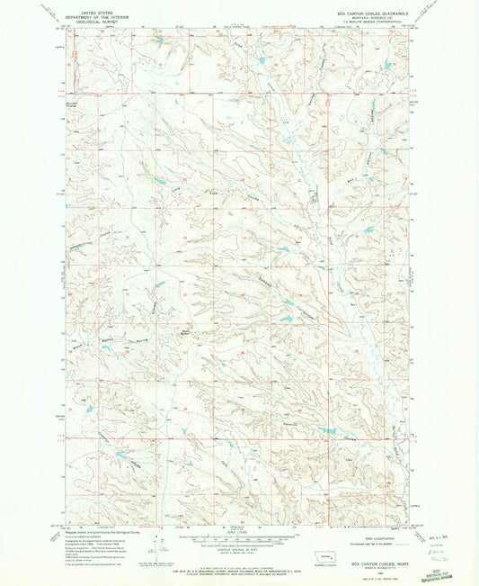 Classic USGS Box Canyon Coulee Montana 7.5'x7.5' Topo Map Image