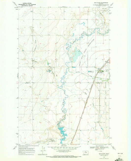 Classic USGS Box Elder Montana 7.5'x7.5' Topo Map Image