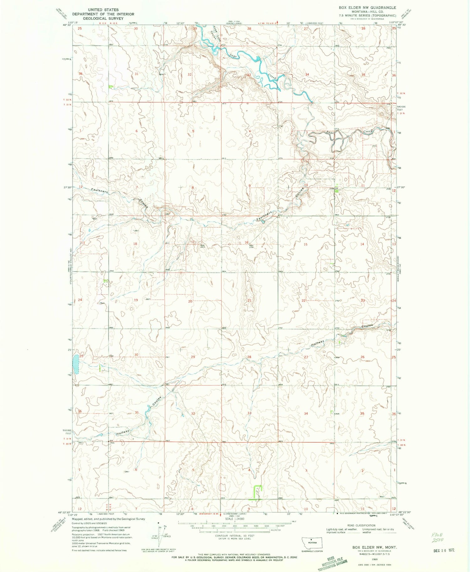 Classic USGS Box Elder NW Montana 7.5'x7.5' Topo Map Image