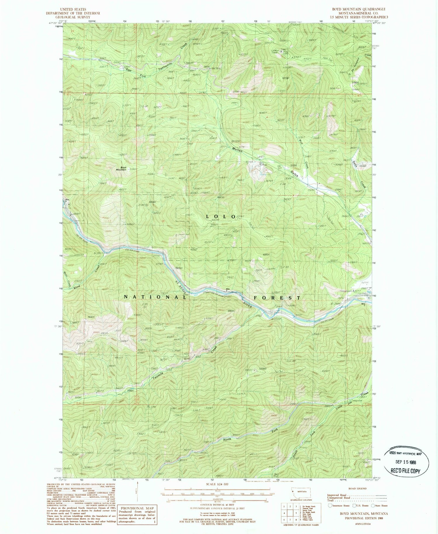 Classic USGS Boyd Mountain Montana 7.5'x7.5' Topo Map Image