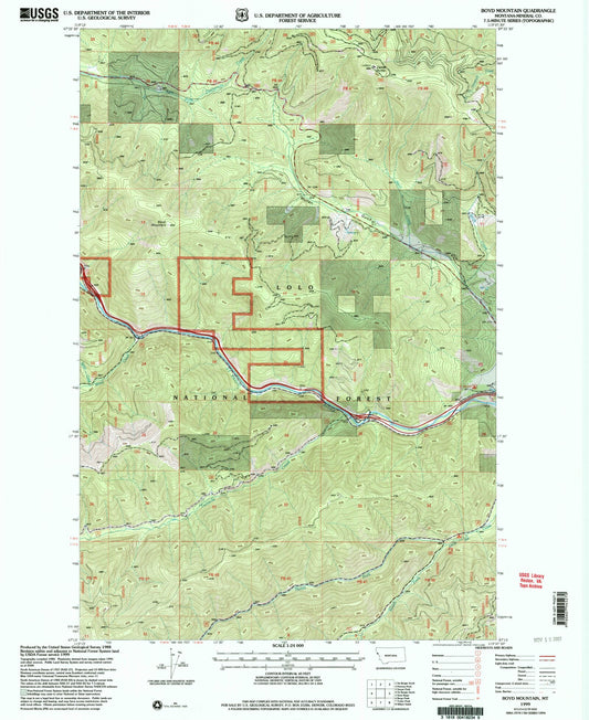 Classic USGS Boyd Mountain Montana 7.5'x7.5' Topo Map Image