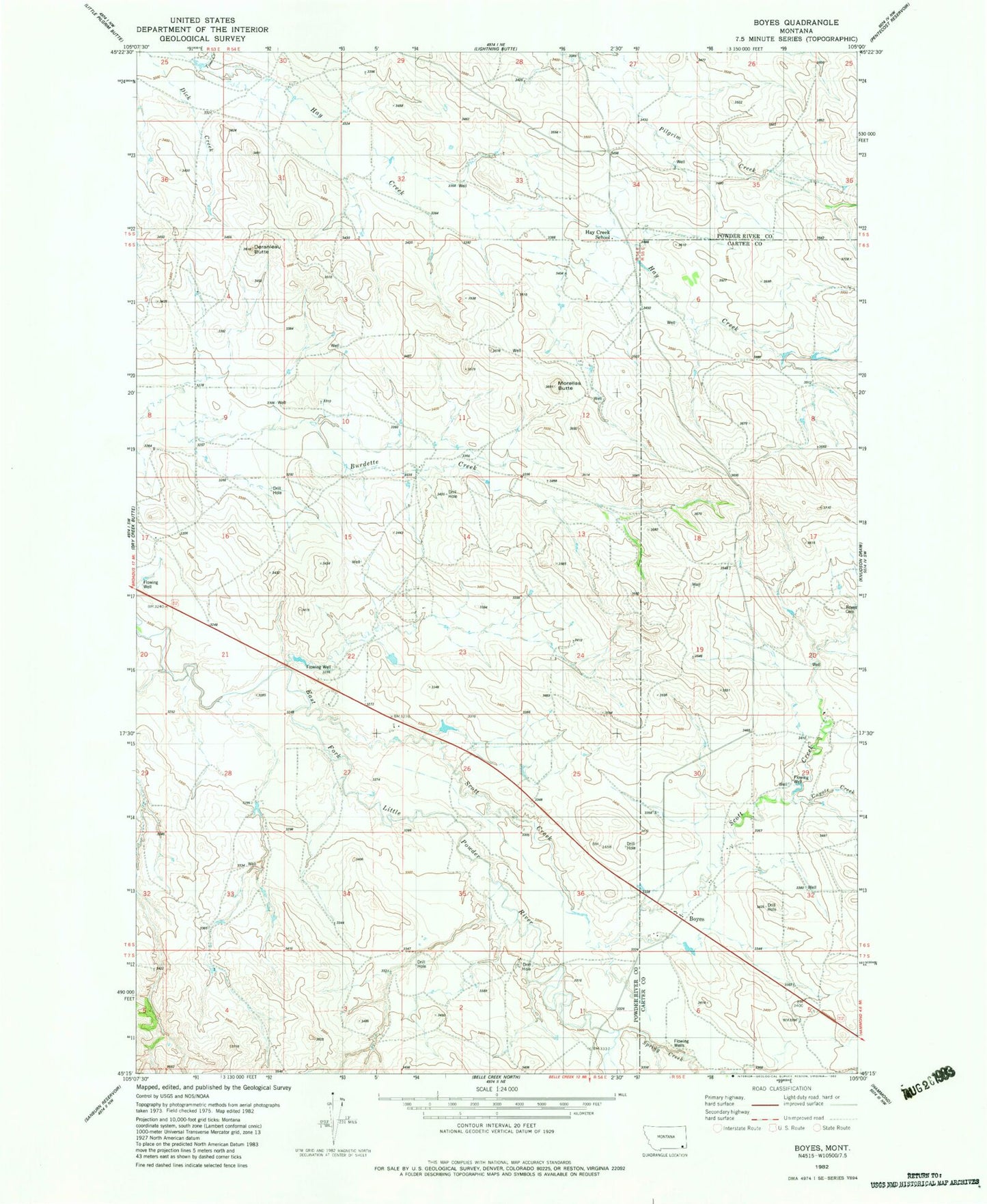 Classic USGS Boyes Montana 7.5'x7.5' Topo Map Image