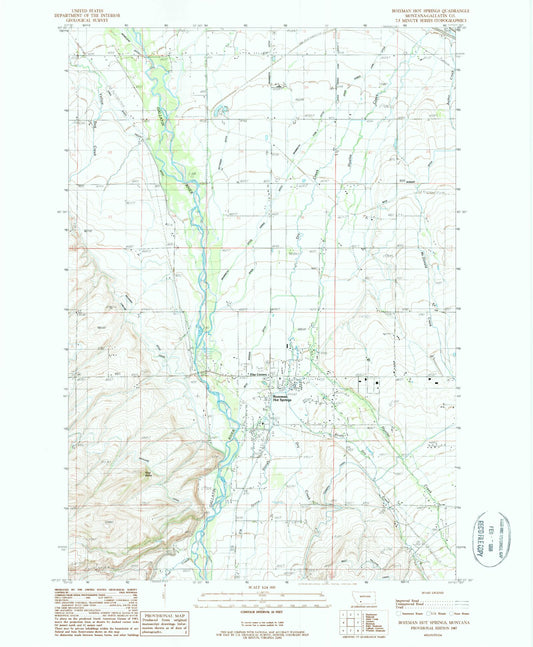 Classic USGS Bozeman Hot Springs Montana 7.5'x7.5' Topo Map Image