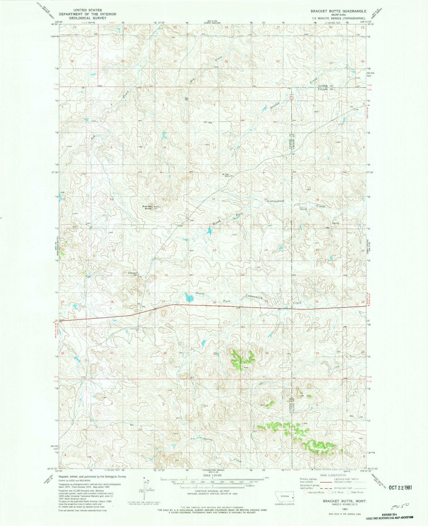 Classic USGS Bracket Butte Montana 7.5'x7.5' Topo Map Image