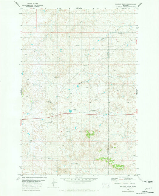 Classic USGS Bracket Butte Montana 7.5'x7.5' Topo Map Image