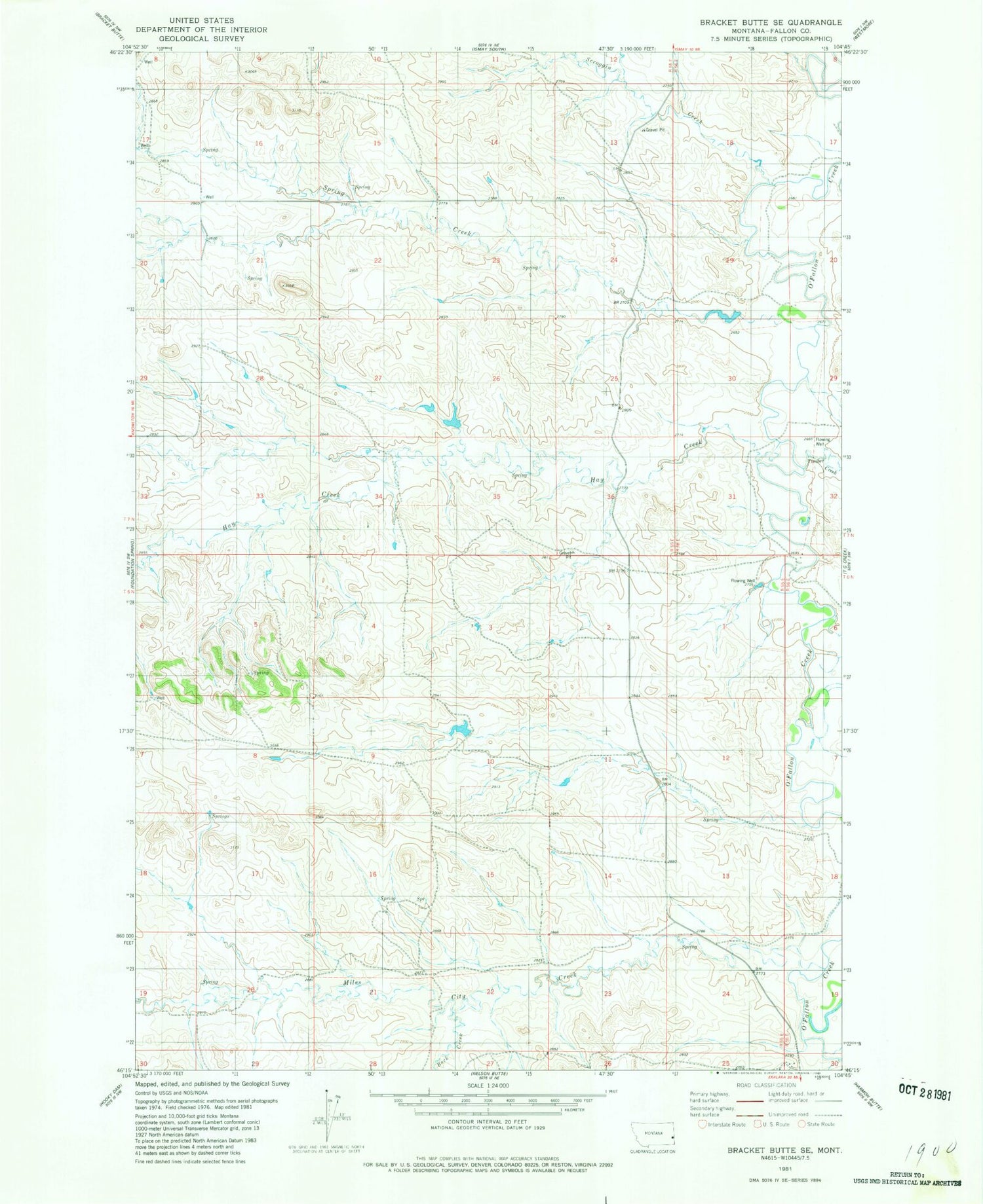 Classic USGS Bracket Butte SE Montana 7.5'x7.5' Topo Map Image