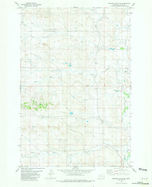 Classic USGS Bracket Butte SE Montana 7.5'x7.5' Topo Map Image