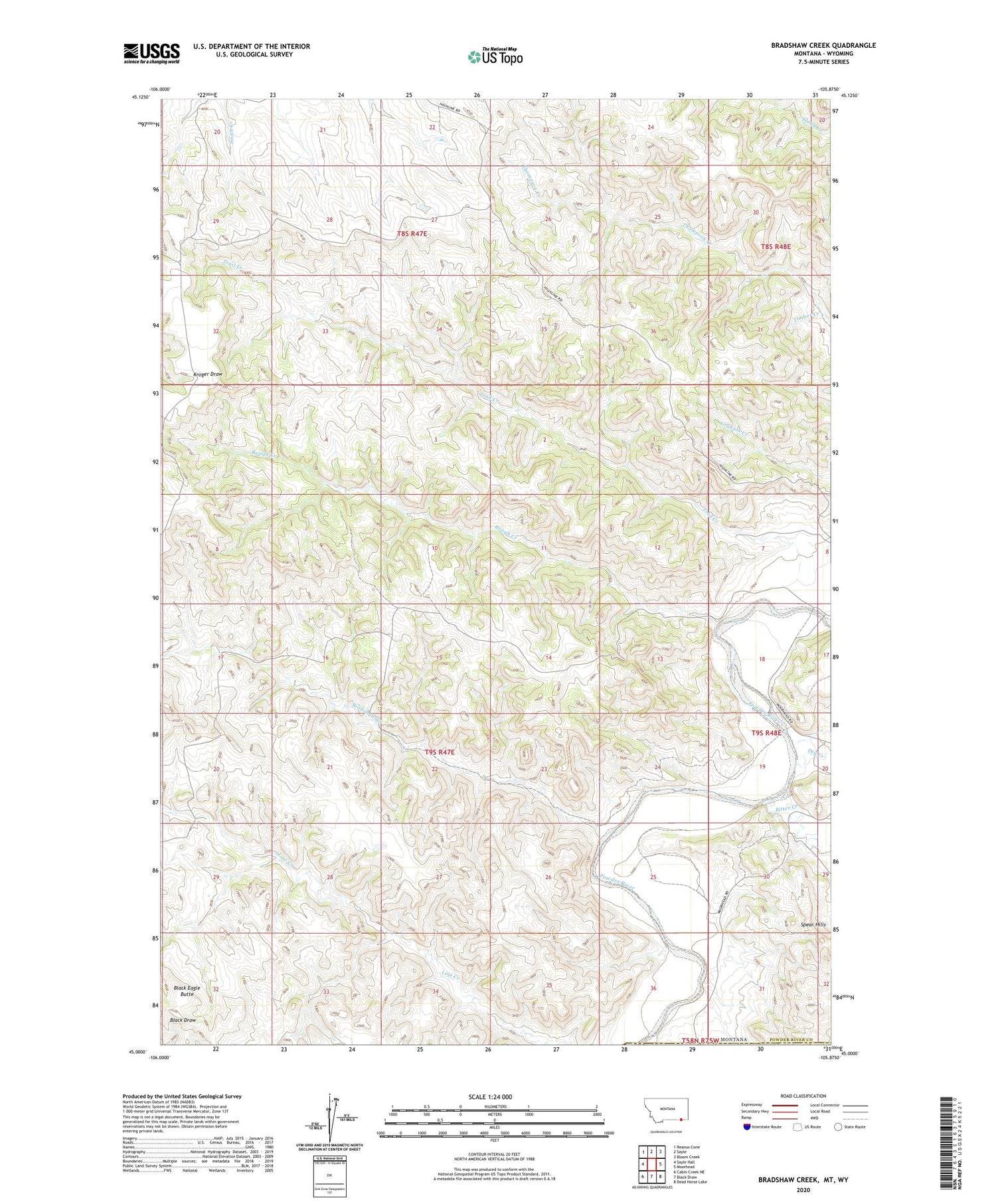 Bradshaw Creek Montana US Topo Map Image