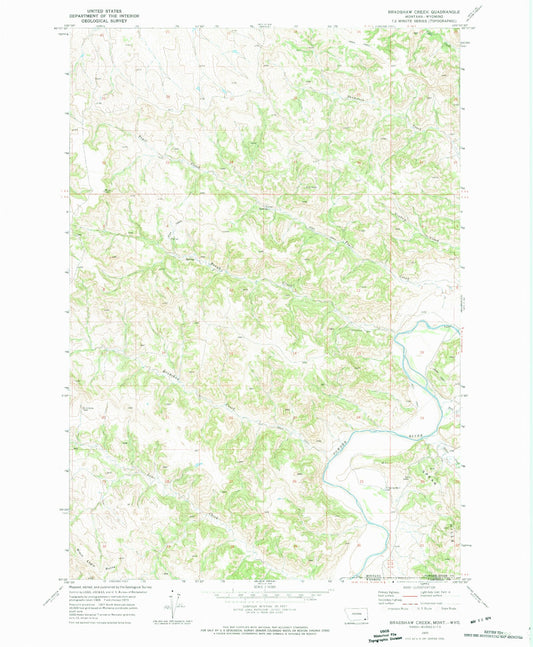 Classic USGS Bradshaw Creek Montana 7.5'x7.5' Topo Map Image