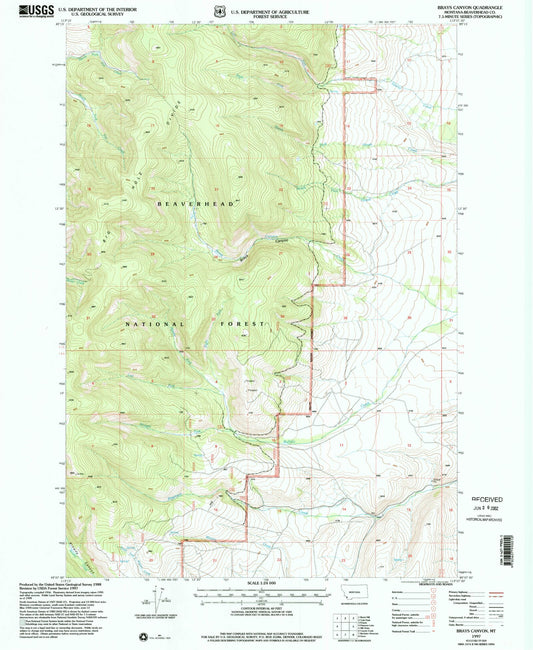 Classic USGS Brays Canyon Montana 7.5'x7.5' Topo Map Image