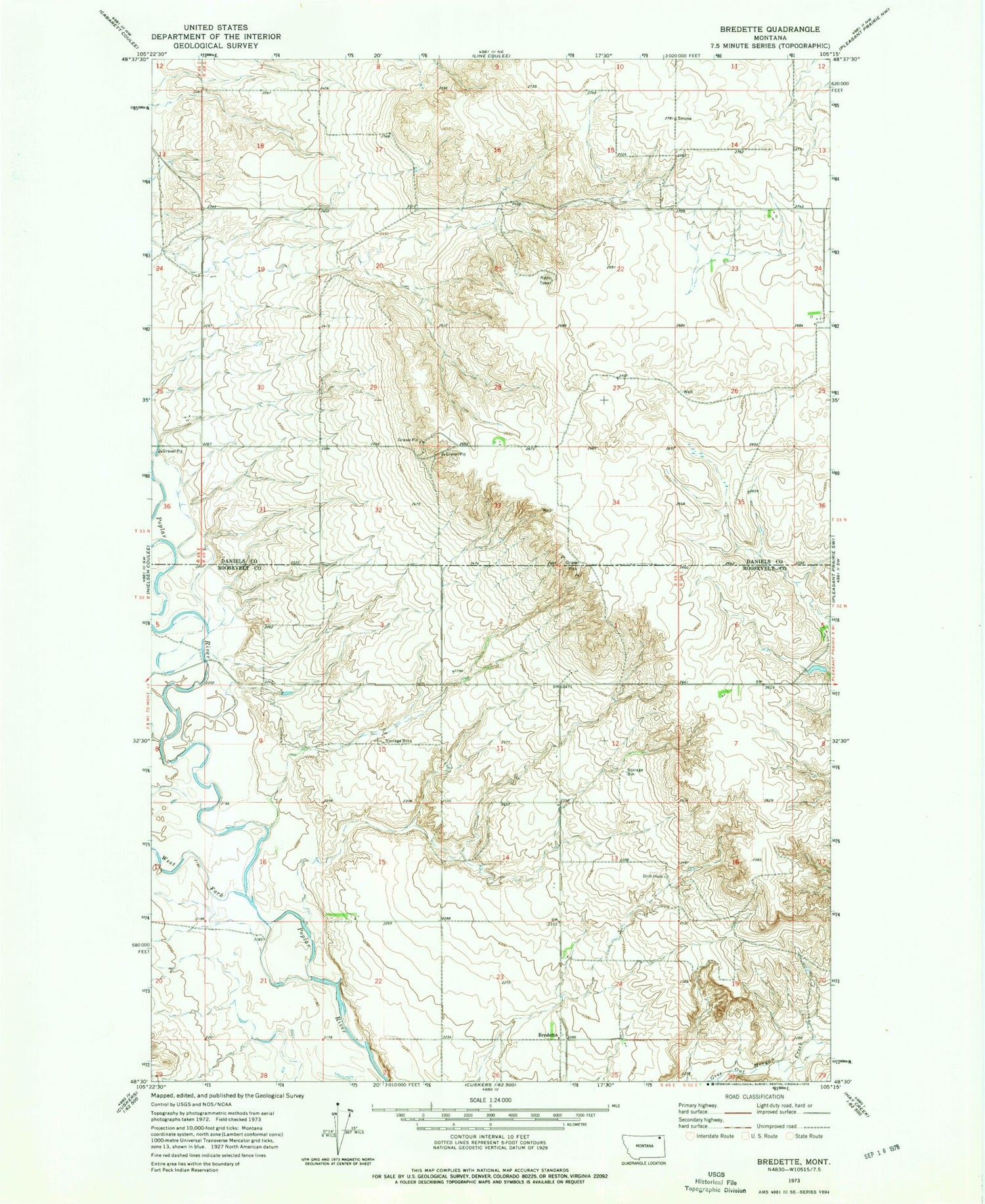 Classic USGS Bredette Montana 7.5'x7.5' Topo Map Image