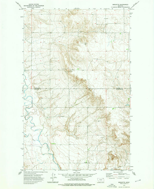 Classic USGS Bredette Montana 7.5'x7.5' Topo Map Image